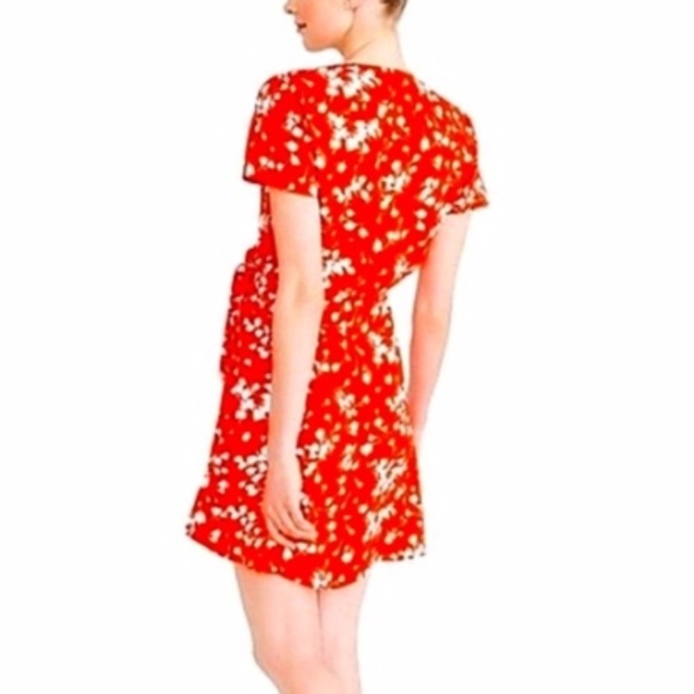 J.Crew red and white floral printed wrap dress with short sleeves